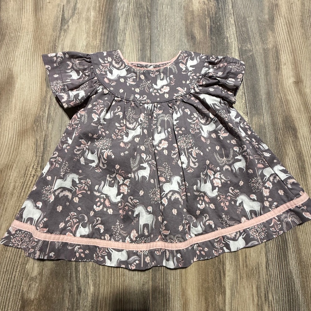 Storybook Lilly Wicket Flutter top Grey Unicorn Floral Whimsical 18M